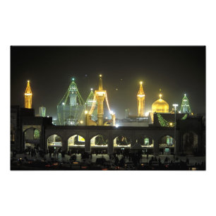 Imam Reza-heiligdomcomplex 's nachts, Mashhad, Foto Afdruk
