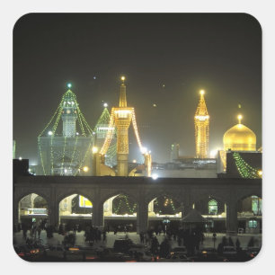 Imam Reza-heiligdomcomplex 's nachts, Mashhad, Vierkante Sticker