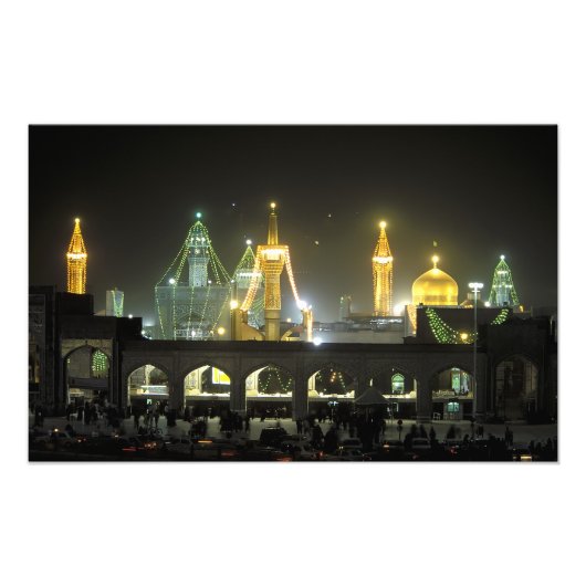Imam Reza Shrine Complex 's nachts in Mashhad Foto Afdruk (Voorkant)
