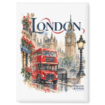 Imán de nevera Londres con autobús rojo y Big Ben