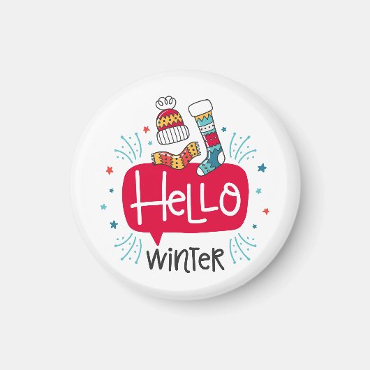 Imán redondo navideño hello winter magneet (Voorkant)