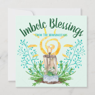 Imbolc Spiral Sun & Snowdrops Mint Green Holiday Feestdagenkaart
