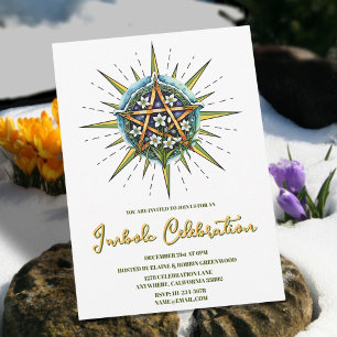 Imbolc Sunshine Snowdrop Pentacle Pagan Holiday Kaart