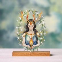 Imbolc Wiccan Goddess Flame & Gouden Sneeuwvlok