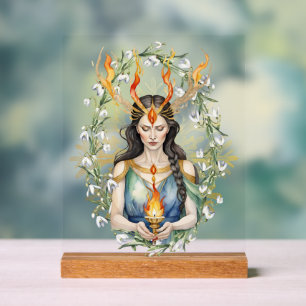 Imbolc Wiccan Goddess Flame & Gouden Sneeuwvlok Acryl Bord