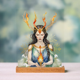 Imbolc Wiccan Goddess Flame & Gouden Sneeuwvlok Acryl Bord