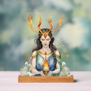 Imbolc Wiccan Goddess Flame & Gouden Sneeuwvlok Acryl Bord