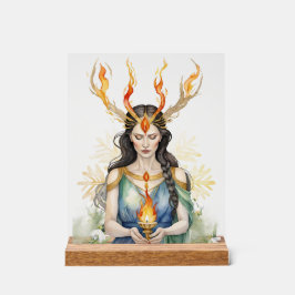 Imbolc Wiccan Goddess Flame & Gouden Sneeuwvlok Acryl Bord