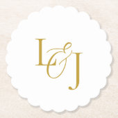 Imitatie Goud Paar Initialen Monogram Bruiloft Kartonnen Onderzetters (Voorkant)