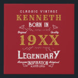 Imitation Canevas 40th Birthday Vintage Red Gold Ajouter un nom Anné<br><div class="desc">Pour ceux qui fêtent leur 40e anniversaire, nous avons la fausse toile d'anniversaire idéale avec une sensation vintage. L'arrière - plan rouge avec un design typographique vintage blanc et or est simple et élégant avec une touche rétro. Customisez facilement le texte de ce cadeau d'anniversaire en utilisant le modèle fourni....</div>