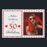 Imitation Canevas 50 et nom fabuleux LG Photo 50th Birthday WH Red<br><div class="desc">Personnalisez ce produit de fête du 50e anniversaire. Avec et sans pois. Célébrez-la d'avoir 50 ans et fabuleux. Ce thème typographique et un ballon de coeur coloré. Un design moderne,  ludique et élégant. La police de style de script et les couleurs peuvent être modifiées lorsque vous customisez plus loin.</div>