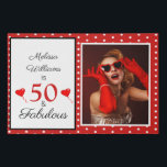 Imitation Canevas 50 et nom fabuleux LG Photo 50th Birthday WH Red<br><div class="desc">Personnalisez ce produit de fête du 50e anniversaire. Avec et sans pois. Célébrez-la d'avoir 50 ans et fabuleux. Ce thème typographique et un ballon de coeur coloré. Un design moderne,  ludique et élégant. La police de style de script et les couleurs peuvent être modifiées lorsque vous customisez plus loin.</div>
