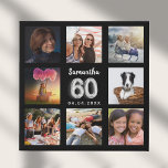 Imitation Canevas 60e anniversaire noir argent photo collage<br><div class="desc">Un cadeau unique pour un 60ème anniversaire, célébrant sa vie avec un collage de 8 de vos propres photos, photos. Personnalisez et ajoutez son nom et une date. Un arrière - plan noir chic. Le nom est écrit avec un script moderne de style lettré à la main, numéro 60 avec...</div>