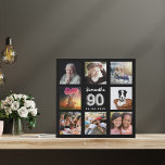 Imitation Canevas 90e anniversaire noir argent collage photo personn<br><div class="desc">Un cadeau unique pour un 90ème anniversaire, célébrant sa vie avec un collage de 8 de vos propres photos, photos. Personnalisez et ajoutez son nom et une date. Un arrière - plan noir chic. Le nom est écrit avec un script moderne de style lettré à la main, numéro 90 avec...</div>