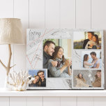 Imitation Canevas Aimer la vie avec vous Marbre gris 5 Photo Collage<br><div class="desc">Faux Canvas élégant que vous pouvez personnaliser avec 5 de vos photos préférées. Le modèle est configuré pour que vous puissiez ajouter vos photos, de gauche à droite. Vos photos sont posées sur un marbre d'aquarelle moderne en gris et blanc, avec un design géométrique élégant en gris et corail. Le...</div>