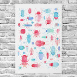 Imitation Canevas Aquarelle<br><div class="desc">Motif d'insecte et d'insecte d'aquarelle brillant et coloré. Rose, turquoise et bleu sur un arrière - plan blanc. Parfait pour les entomologistes et les amoureux de la nature ! Art original de Nic Squirrell.</div>