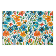 Aquarelle Fleurs Florales Illustration Bleu Orange