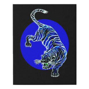 Imitation Canevas Cercle de tigre blanc et bleu