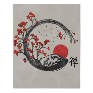 Imitation Canevas Cercle d'Enso de zen et branches de Sakura