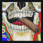 Imitation Canevas Cigar souriant coloré crâne Pop Art<br><div class="desc">Vous apprécierez cette toile pop art colorée ! Il présente un visage crânien souriant sournoisement tout en tenant un cigare fumant dans sa bouche avec des dents étincelantes et une langue rouge. Des panneaux de dollars circulent autour du crâne. Le reste de l'arrière - plan est bleu, rouge et vert....</div>
