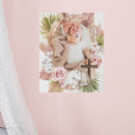 Imitation Canevas Croix florale Baby Photo Baptism Cadeau<br><div class="desc">Un beau cadeau de baptême personnalisé. Avec un design floral aquarelle et des mouflons de bébé mignons dormant,  ces imprimés en toile sont parfaits pour les christenings pour filles. Trouvez les articles correspondants dans ma boutique.</div>