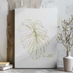 Imitation Canevas Être encore | Dessin d'art minimaliste en ligne de<br><div class="desc">Une belle illustration d'une feuille de plante minimaliste en vert avec la citation inspirante - Be Still.</div>
