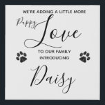Imitation Canevas Faire-part de chiot - Elégant moderne blanc nouvea<br><div class="desc">Nous ajoutons un peu plus de chiot Love à notre famille ! Introduisez votre nouveau petit chiot ou secourez avec ce design blanc élégant et moderne avec une toile faire-part de chiot empreinte de patte en parties scintillant noire. Personnalisez avec votre nouveau nom d'animal de compagnie, et prenez une photo...</div>