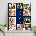 Imitation Canevas Family Love 10 Photo Collage Bleu<br><div class="desc">Une photo couleur bleu marine moderne collage imitation toile pour célébrer votre famille,  les proches,  les amis,  les animaux de compagnie ou événement spécial. Personnalisez avec 10 photos. "LOVE" est écrit au milieu dans un texte élégant.</div>
