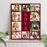 Imitation Canevas Family Love 10 Photo Collage Bourgogne<br><div class="desc">Un montage photo en fausse toile de couleur bordeaux moderne pour célébrer votre famille,  vos proches,  vos amis,  vos animaux de compagnie ou un événement spécial. Personnalisez avec 10 photos. "LOVE" est écrit au milieu dans un élégant texte blanc.</div>
