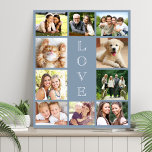 Imitation Canevas Family Love 10 Photo Collage Dusty Blue<br><div class="desc">Une photo couleur bleue moderne collage imitation toile pour célébrer votre famille,  les proches,  les amis,  les animaux de compagnie ou un événement spécial. Personnalisez avec 10 photos. "LOVE" est écrit au milieu dans un élégant texte blanc.</div>