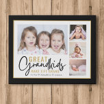 Imitation Canevas Great Grandkids Make Life Grand 4 Photo Collage<br><div class="desc">Un collage photo moderne cadeau pour grands-parents avec une citation sentimentale "Les petits-enfants font la vie grand".Personnalisez avec 4 photos et noms de petits-enfants pour en faire un cadeau mémorable pour la fête de la mère de Noël,  le jour des grands-parents,  et anniversaire..</div>