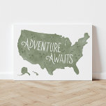 Imitation Canevas Green Adventure Awaits<br><div class="desc">This hand-lettered watercolor "Adventure Awaits" US map is perfect for little explorers and big explorers alike ! The map is a great finishing touch for adventure,  outdoors,  or travel themed rooms.</div>