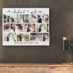 Imitation Canevas Grille photo du mari et de la femme Mariage<br><div class="desc">Collage photo mariage en maçonnerie moderne style grille avec citation manuscrite et 12 de vos photos préférées. Le modèle photo est configuré pour que vous puissiez ajouter vos images qui seront automatiquement affichées dans des formats horizontaux et verticaux. Le texte romantique dit mari & femme ensemble pour la vie. Ensemble...</div>