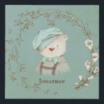 Imitation Canevas Guirlande Florale Douce Teddy Bear Overalls Nom du<br><div class="desc">Peintures murales douces avec adorable ours en peluche dans des couloirs mignons et casquette adorable. Personnalisez avec votre choix de nom. Cela aura l'air si parfait dans votre petite garderie ou chambre.</div>