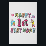 Imitation Canevas Happy 1st Birthday for 1 year old Kids B-day wish<br><div class="desc">Happy 1st Birthday. Funny and cute Kids Birthday design with lovely teddy bear holding a gift and a funny pencil writing the birthday wishes. A perfect match for Kids and Teens.</div>