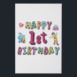 Imitation Canevas Happy 1st Birthday for 1 year old Kids B-day wish<br><div class="desc">Happy 1st Birthday. Funny and cute Kids Birthday design with lovely teddy bear holding a gift and a funny pencil writing the birthday wishes. A perfect match for Kids and Teens.</div>
