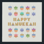 Imitation Canevas Joyeux Hanoukka Dreidels and Stars<br><div class="desc">Un design Hanoukka amusant et festif avec des rêves et des étoiles colorés. Un design moderne,  non traditionnel,  et motif avec des dreidels stylisés et des formes géométriques Star of David.</div>