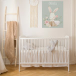 Imitation Canevas Lapin Rose Lapin Lapin Personnalisé Sage Green Nur<br><div class="desc">Lapin lapin lapin à l'eau douce dans un panier avec des fleurs de couleur pastel douce tout autour.arrière - plan vert sage mignon. Parfait pour la chambre bébé fille ou chambre fille.</div>