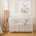 Imitation Canevas Lapin Rose Rabbit Nom personnalisé Nourriture Déco<br><div class="desc">Lapin lapin lapin d'aquarelle douce dans un panier aux fleurs pastel douces tout autour. Parfait pour la chambre bébé fille ou chambre fille.</div>