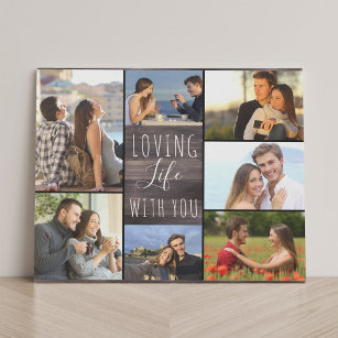 Imitation Canevas Love Life with You 7 Photo Collage - Bois rustique