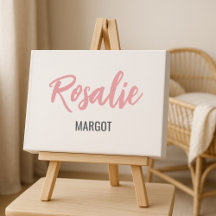 Modern Script Birth Announcement Baby Name Pink