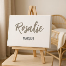 Modern Script Birth Announcement Baby Name Taupe