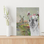 Imitation Canevas Monet Champ Tulipes et Fancy Llama<br><div class="desc">Une belle compilation artistique présente Claude Monet CHAMP TULIPES EN HOLLANDE comme arrière - plan avec portrait d'adorable lama à l'aquarelle de couronne fleurie.</div>