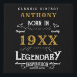 Imitation Canevas Monogramme Vintage rétro d'anniversaire personnali<br><div class="desc">Ajoutez votre nom et votre date d'anniversaire. Facile à faire avec le modèle fourni. Plus de cadeaux et de fournitures de fête disponibles avec le design "légendaire" dans le magasin.</div>