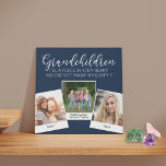 Imitation Canevas Petits-enfants 3 Photo Collage et légende Bleu<br><div class="desc">Impression sur toile personnalisée pour grands-parents ou petits-enfants. La citation dit "petits-enfants remplissent une place dans votre coeur que vous ne saviez pas vide" et est écrit avec élégante calligraphie et typographie majuscule. Le modèle photo est configuré pour ajouter 3 de vos photos préférées, qui sont affichées dans un simple...</div>