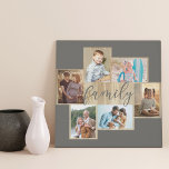 Imitation Canevas Photo de famille Collage de grains de bois Cadre g<br><div class="desc">Collage photo de famille avec 6 de vos photos préférées, calligraphie et cadre en bois clair. Le modèle photo est prêt pour vous à ajouter vos photos, qui sont affichées en format paysage et portrait. La couleur arrière - plan et le mot "famille" sont gris chaud et coloré et vous...</div>