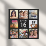 Imitation Canevas Sweet 16 noir argent collage photo personnalisé<br><div class="desc">Un cadeau unique pour une fille de Sweet 16, 16e anniversaire, célébrant sa vie avec un collage de 8 de vos propres photos, photos. Personnalisez et ajoutez son nom et une date. Un arrière - plan noir chic. Le nom est écrit avec un script moderne de style lettré à la...</div>
