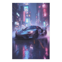 Voiture Chrome Sport en Cyberpunk Neon City la nui