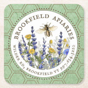 Imker’s Wildflower en Queen Bee Apiary Vierkante Kartonnen Onderzetter