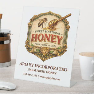 Imker vintage honing label tafelstandaard imker reclamebord met voetstuk